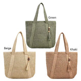 Woven Handbags Ladies Summer Woven Totes Bag with Tassel Women Shoulder Bag Large Capacity Fashion Straw Female Shopper Bag