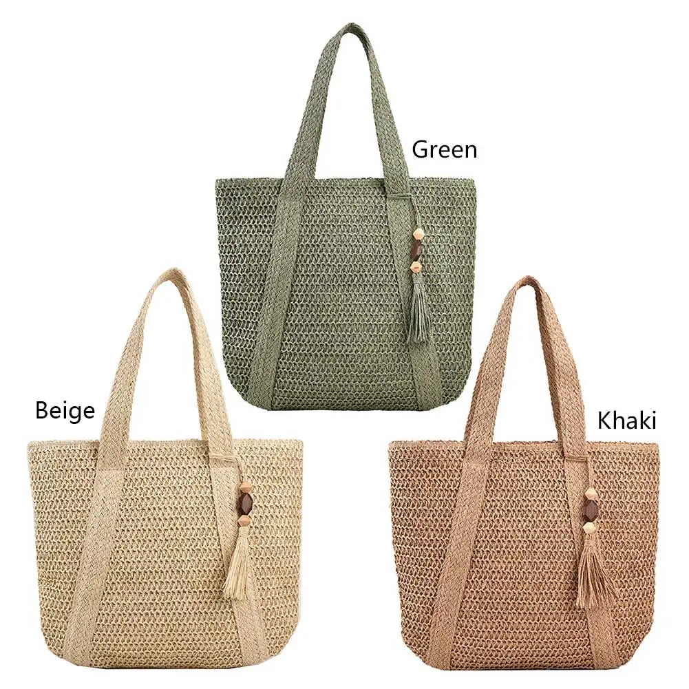Woven Handbags Ladies Summer Woven Totes Bag with Tassel Women Shoulder Bag Large Capacity Fashion Straw Female Shopper Bag