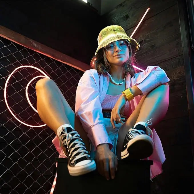 Luminous Fiber Optic Cyberpunk Bucket Hat