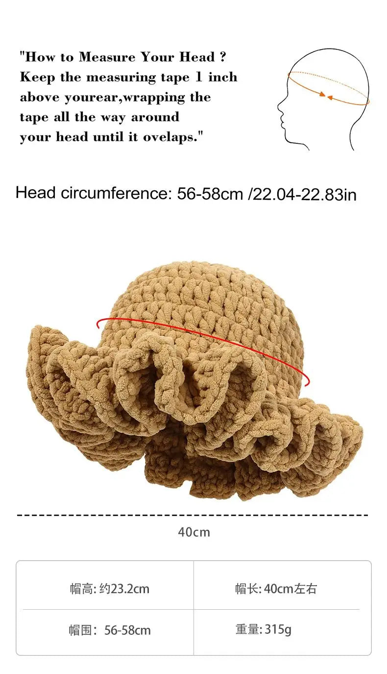 Colorful Crochet Ruffle Bucket Hat Warm Stretch Knit Hat Ruffle Brim Crochet Women's Fashion Handmade Beanie Hat tool tentacle