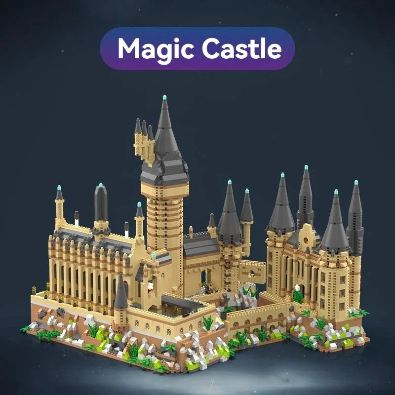 New Magic Castle Micro Building  Blocks Light Up Street View Architecture Creative MOC Model Kit  Kids Christmas Birthday Gifts