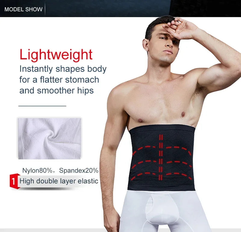 Mens Tummy Control Shapewear Compression Waist Cincher Slimming Body Shaper Belly Fat Girdle Stomach Band Back Support Belt