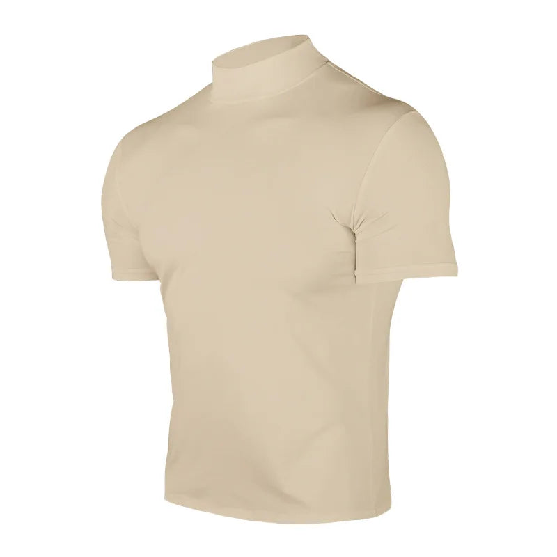 Men's compress T-shirts summer solid color short-sleeved men tops fashion yoga clothes men's tight turtleneck T-shirt
