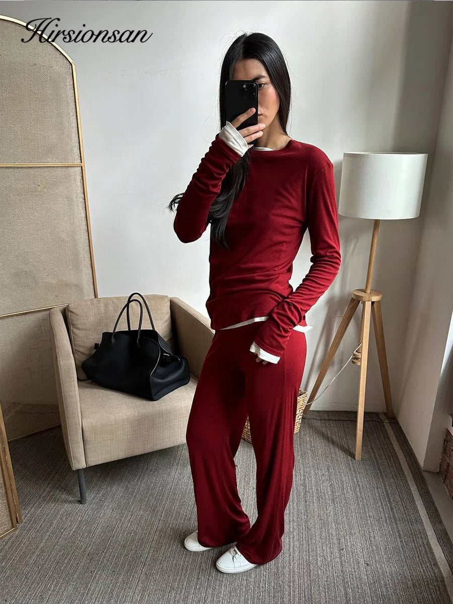 Hirsionsan Modal Soft Loose Sets Women 2026 Casual Two Pieces Long Sleeve T Shirts and High Waist Dresses Outfits Tracksuit