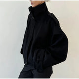 Fashion Short Woolen Coat Women Stand Collar Single-breast Full Sleeve Loose Pocket Jacket Female 2026 Autumn Solid Lady Outwear