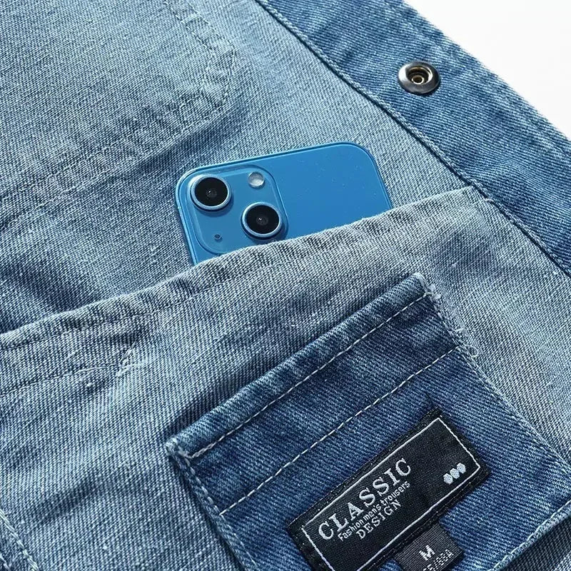 Autumn Men Solid Workwear Denim Jackets Fashion Motorcycle Vintage Jeans Jackets Hommes Slim Fit Cotton Casual Black Blue Coats