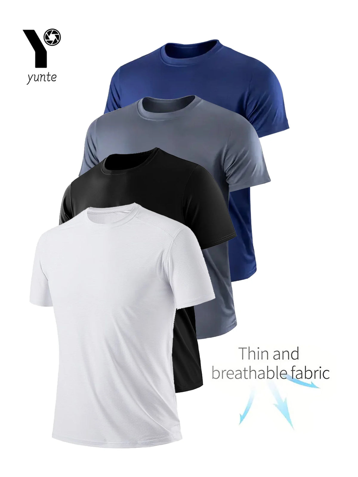 Round Neck T-Shirt 4-Color Black and White Gray Navy Ultra-Light Men's Quick-Drying Breathable Sweat-Absorbent Shirt Suitable for