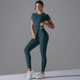 Yoga Set Women Workout Set Sportswear Gym Clothing Fitness Shorts Sleeve Crop Top High Waist Leggings Sports Suits