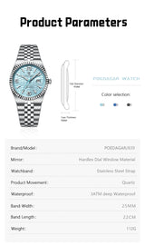 POEDAGAR Fashion Exquisite Men Wristwatches Waterproof Luminous Date Luxury Man Watch Stainless Steel Quartz Men's Watches Reloj