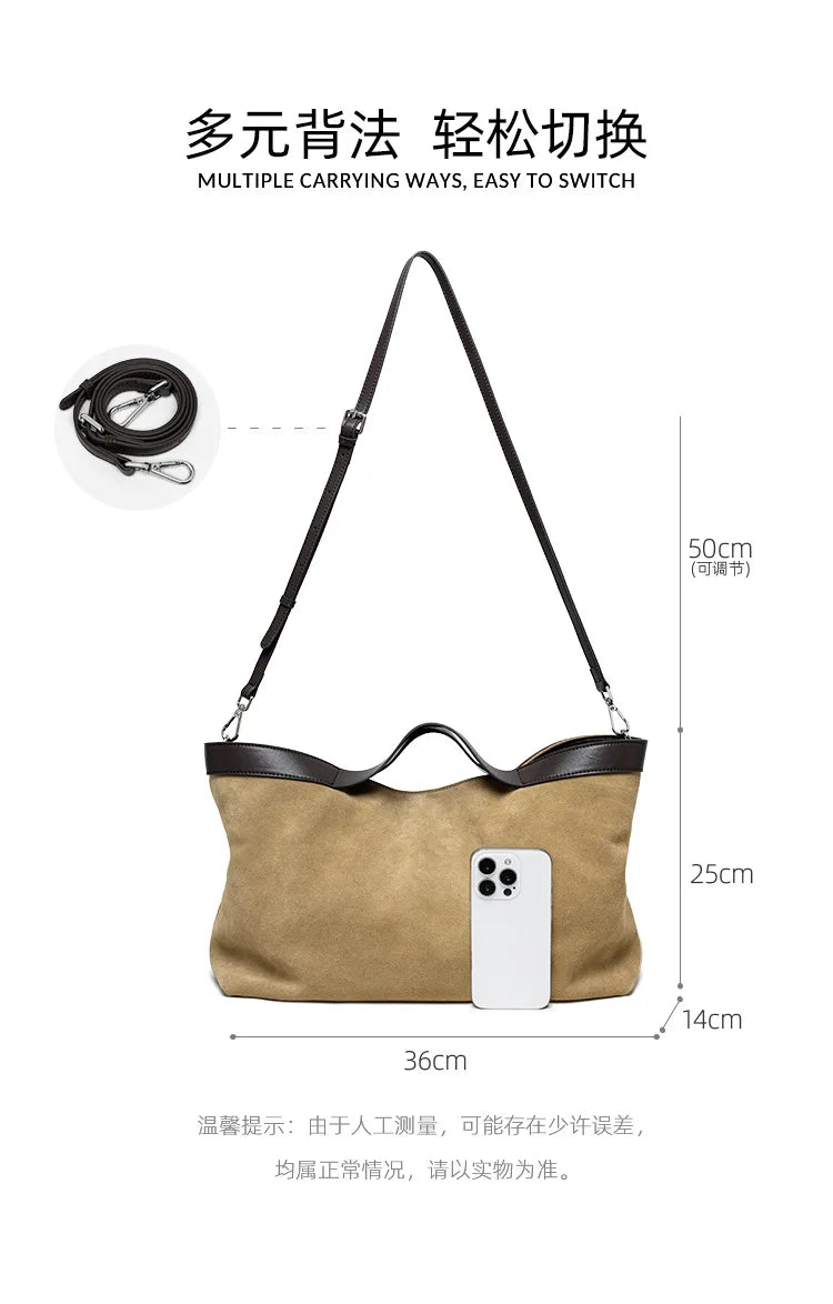 Motingsome Winter New Suede Big Tote Women Matte Cowhide Leather Handbag Oversized Shoulder Bowling Shopper Purse Luxury Design