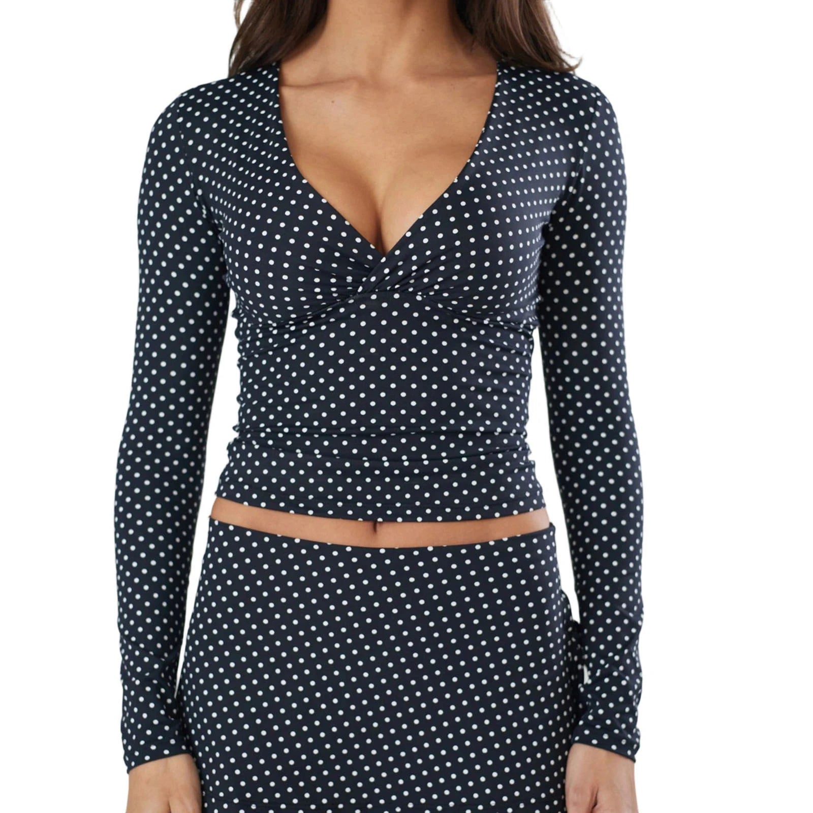 Polka Dot V-Neck Long Sleeve Tee