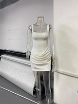 Elegant Backless Ruched Mini Dress | Chic Square Collar Club & Party Wear