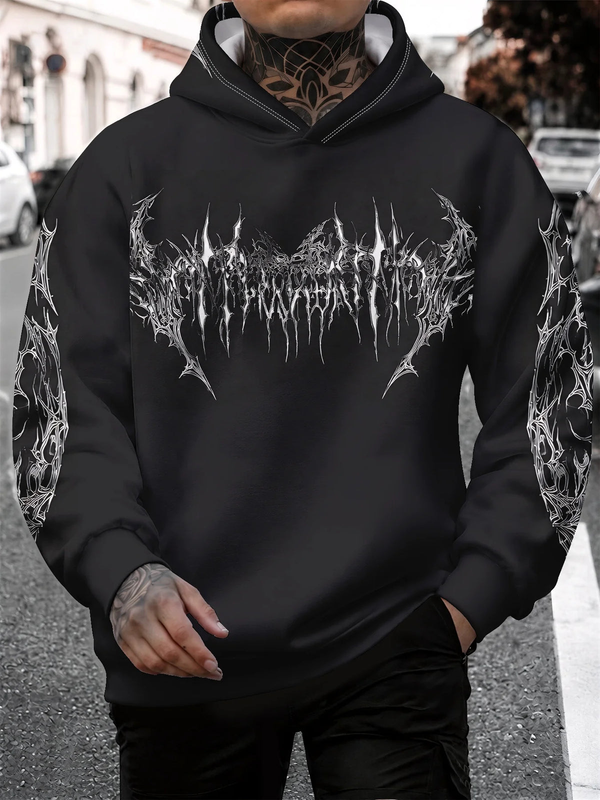 Men's Winter-Spring Hooded Sweatshirt with Skull Pattern for Casual Roller Skating Hip-Hop Streetwear