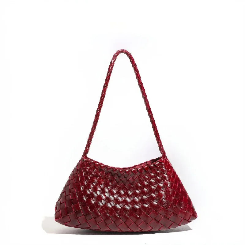 High End Fashion Handbag Messenger Bag with Large Inner Pocket, Popular Pure Hand Woven Bag for Women Tote Shoulder Underarm Bag