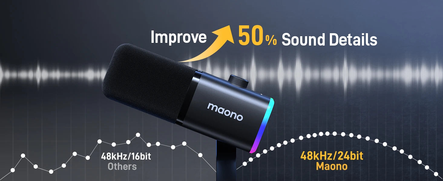 MAONO PD100X Dynamic Mic – USB/XLR, RGB & Noise Reduction
