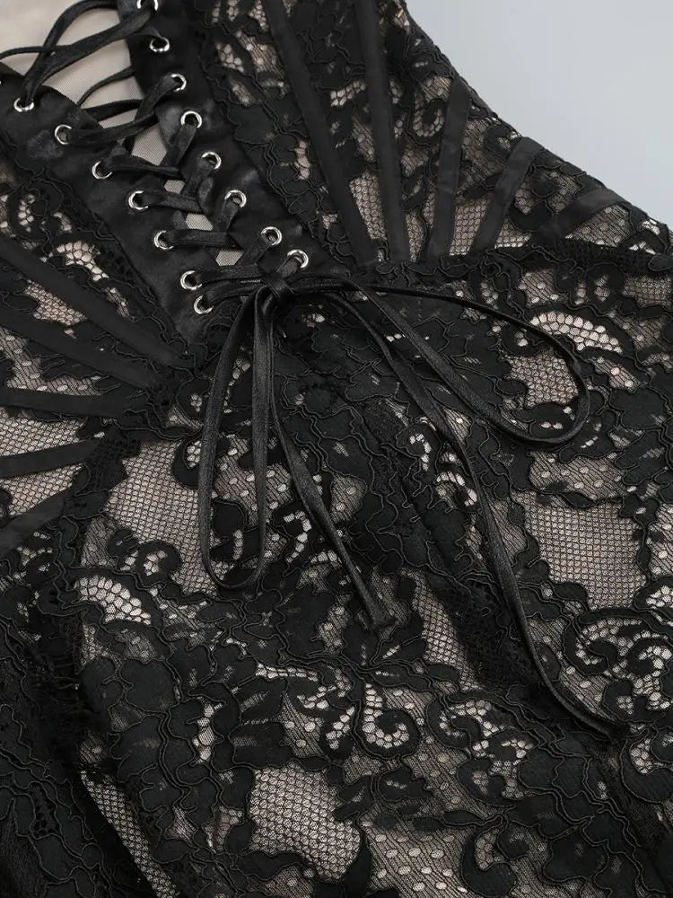 Strapless Lace Mini Dress – Elegant Sheer Patchwork Slim Fit Evening Dress
