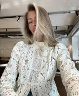 2026 Summer Lace Printed Shirts Tops Female Hollow Out Fashion Commute Vintage See-Through Blouse Women's Lace Shrug Shirts New
