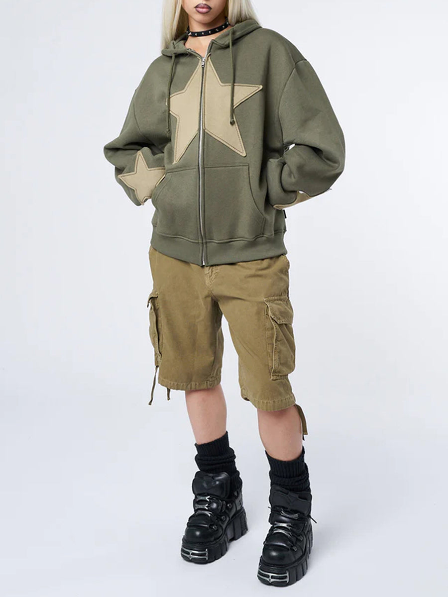 Women's Y2K Star Print Zip-Up Hoodie