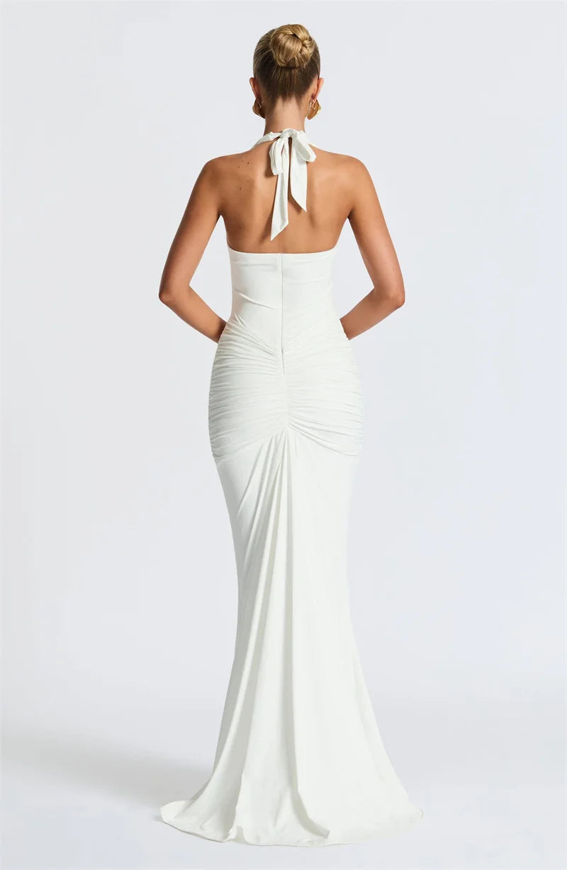Elegant Deep V-Neck Halter Maxi Dress
