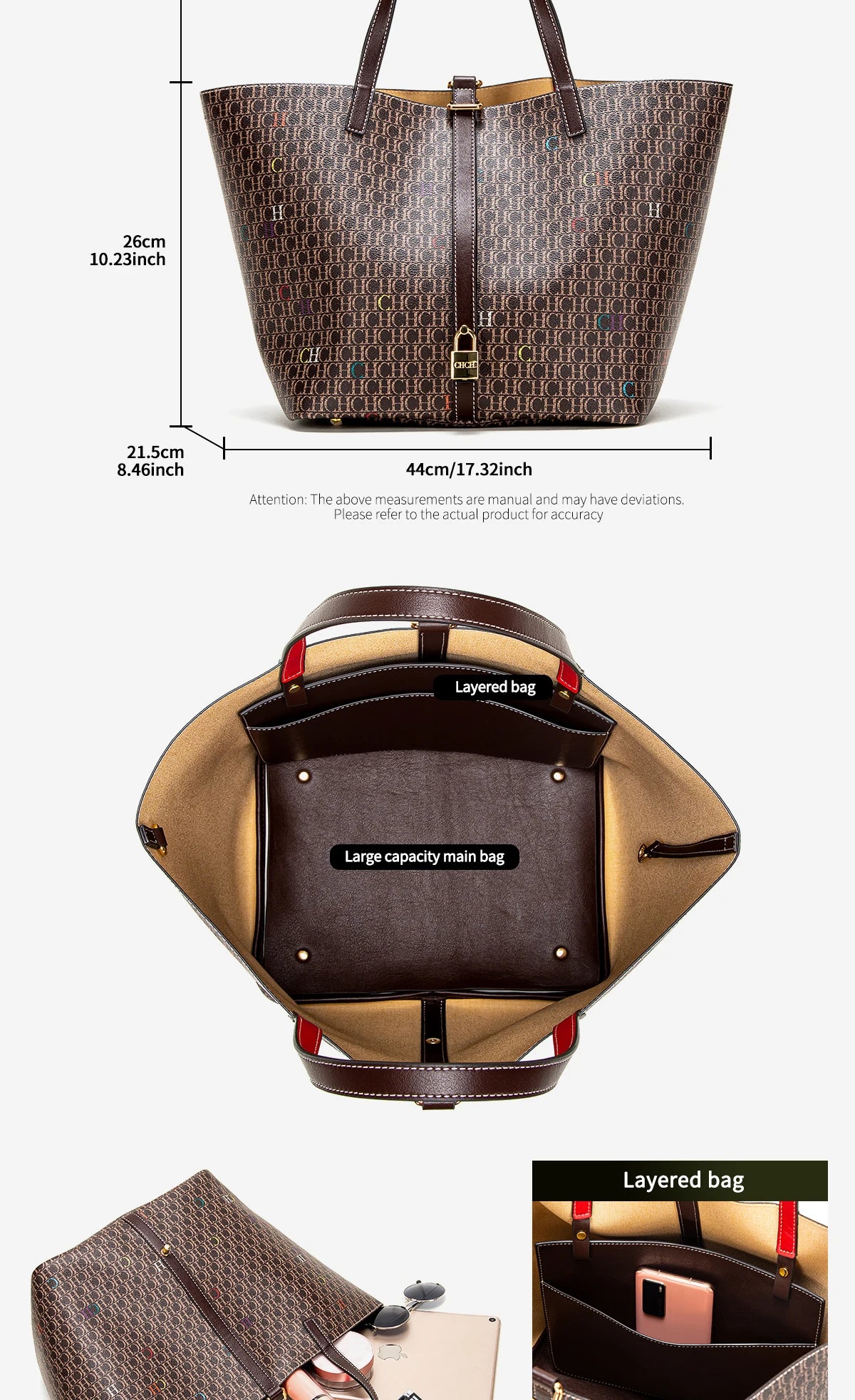 Classic Style Women's Large-capacity Handbag Letters Print Design Small Metal Accessories Exquisite Workmanship