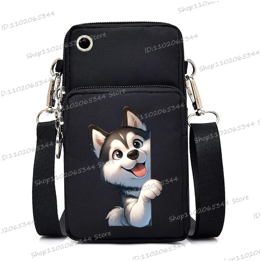 New Mobile Phone Bag Funny Anime Dog Print Shoulder Messenger Bag Women Men Coin Purse Handbag Animal Lover Small Crossbody Bag