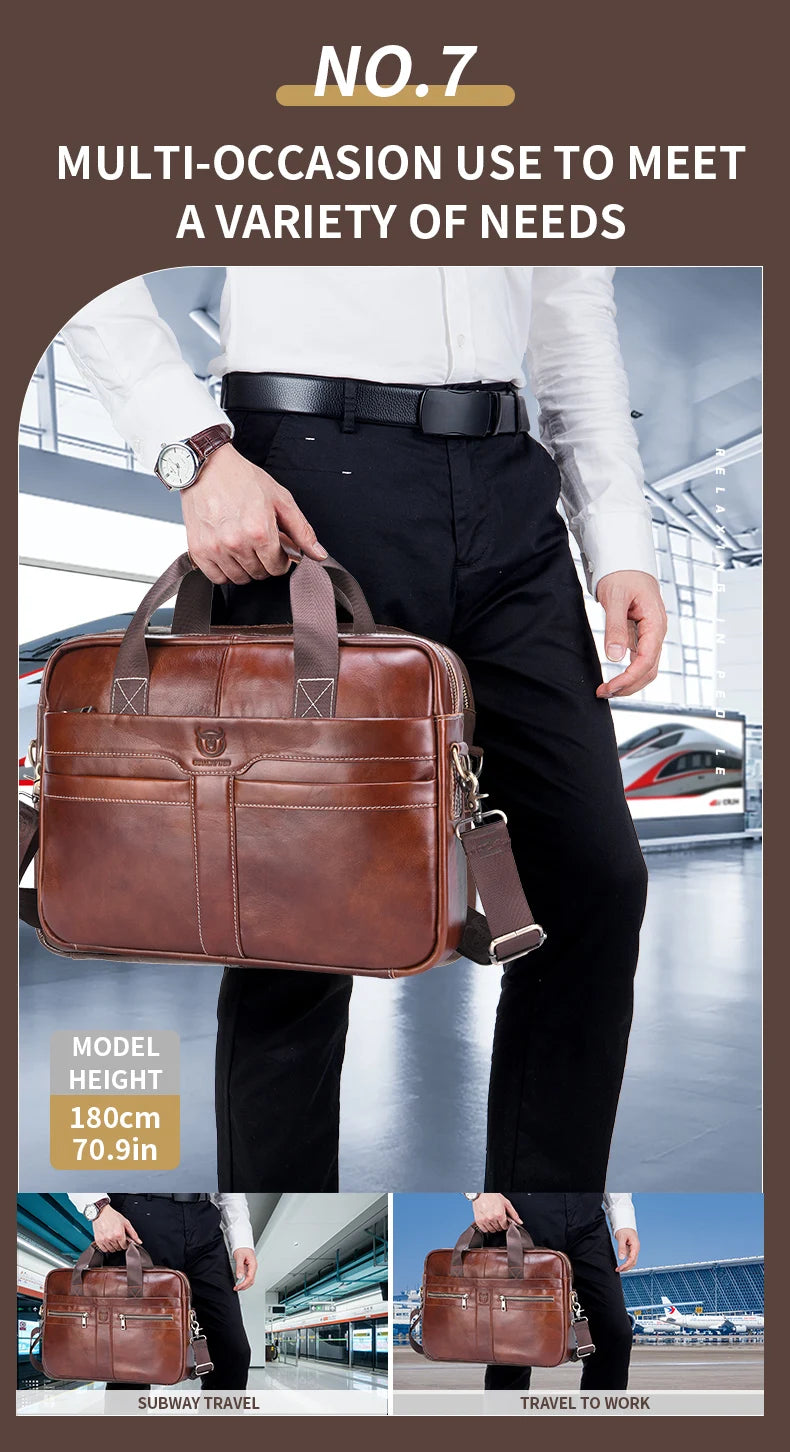 BULLCAPTAIN Leather Laptop Bag, Top Layer Leather 15" Laptop Bag Men's Laptop Briefcase Briefcase Work Business Travel Bag 053