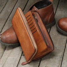Handmade Vintage Crazy horse Genuine Leather Wallet men Leather long wallet clutch bag male purse money clips money bag