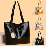 Women's Metallic PU Leather Tote Bag with Zipper