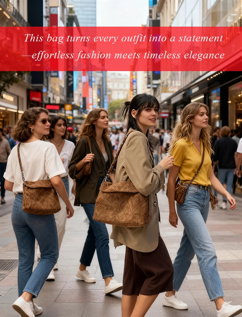 LAORENTOU Fabric Women's Strap Shoulder Bag Advanced Retro Underarm Large Capacity Fashion Quilted Handbag for Women Cossbody