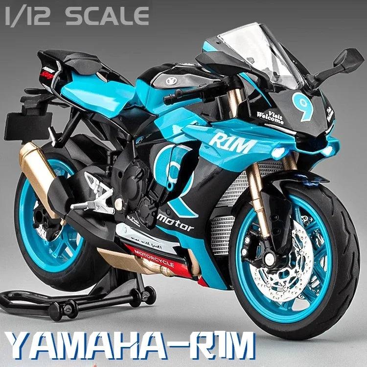 1/12 Yamaha R1M Toy Motorcycle Model Alloy Diecast with Shock Absorption Simulation Scale Motorcycle Model Toys for Kids Gifts
