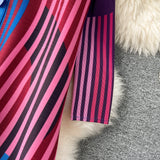 Miyake Pleated Drape Dress – Colorblock Print, 3/4 Sleeve