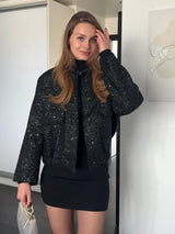 Suninheart Women's Sequined Bomber Jacket Fall O Neck Long Sleeve Pocket Stretch Hem Sequins Jacket Coat Female Chic Outerwear
