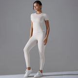 Yoga Set Women Workout Set Sportswear Gym Clothing Fitness Shorts Sleeve Crop Top High Waist Leggings Sports Suits