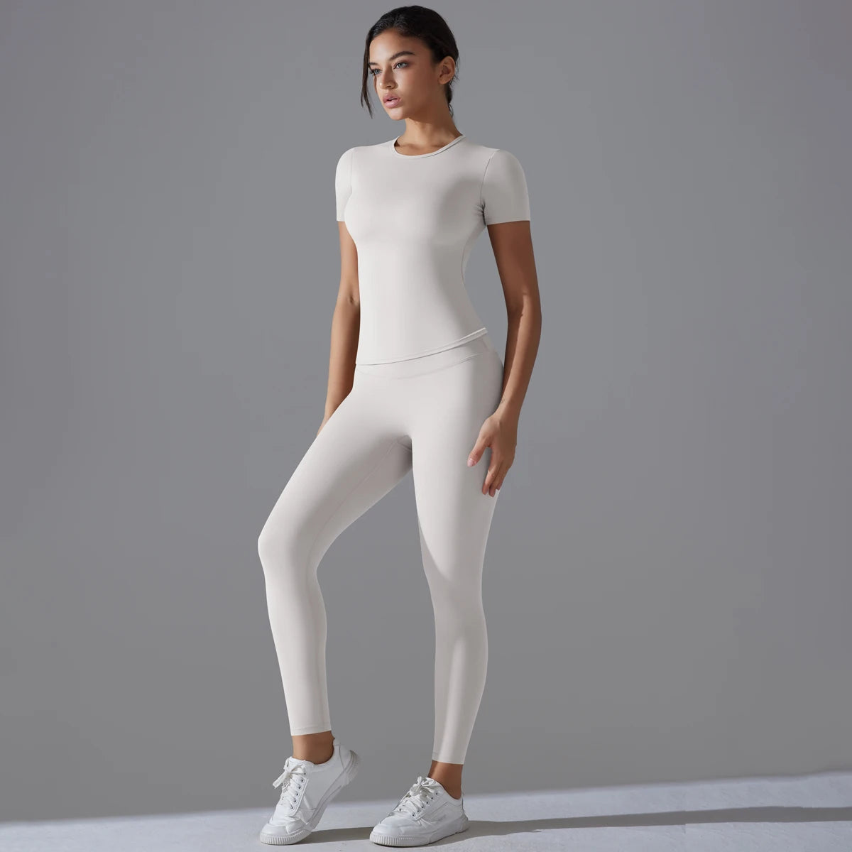 Yoga Set Women Workout Set Sportswear Gym Clothing Fitness Shorts Sleeve Crop Top High Waist Leggings Sports Suits