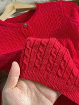 USA-Made Red Twist Flower Knit Cardigan – Vintage Y2K Slim Crop Top
