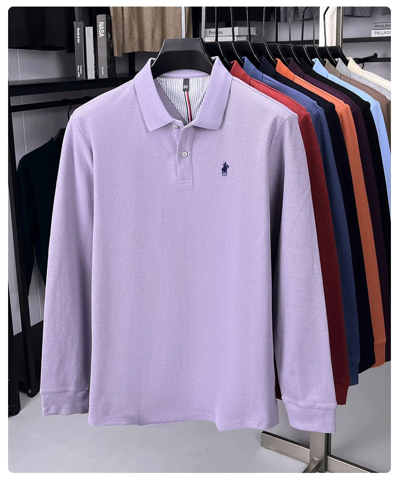 Premium Cotton Embroidered Long Sleeve Polo Shirt