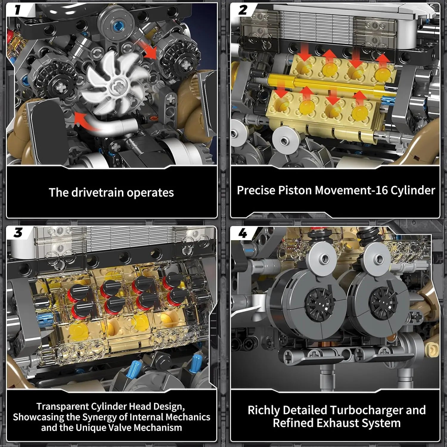 Mould King 10131 W16 Engine Model Kit 952Pcs 16-Cylinder Cars Engine Kids STEM Toys Building Blocks Sets Adults Collection Gifts