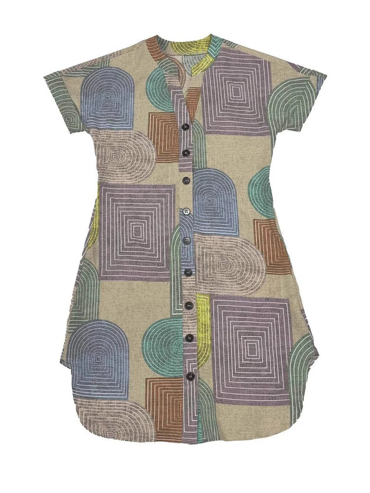 Geometric Print V-Neck Sun Dress