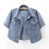 Vintage USA-Made Cropped Denim Jacket – Summer Short Sleeve Jean Top