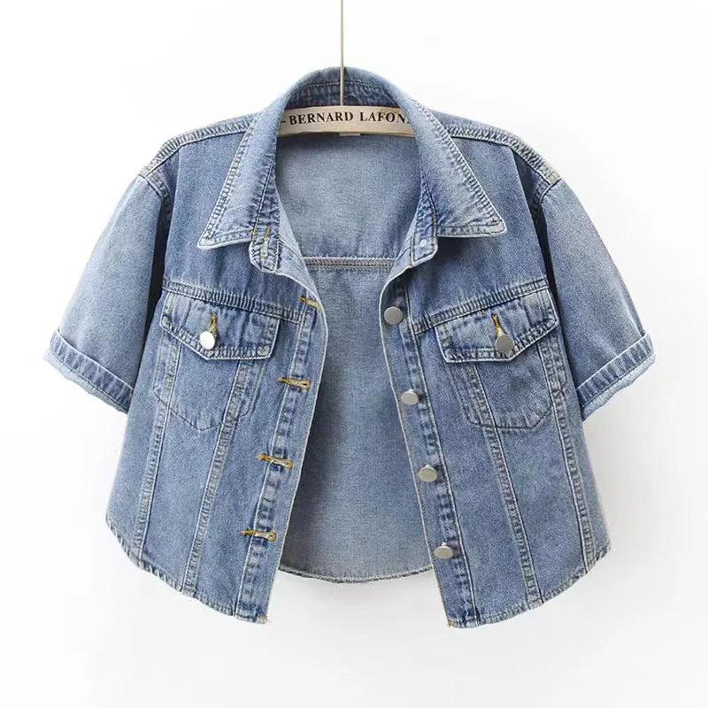 Vintage USA-Made Cropped Denim Jacket – Summer Short Sleeve Jean Top
