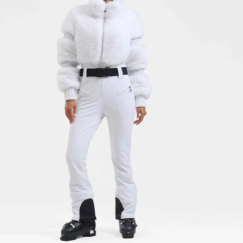 Women’s Faux Fur Trim Ski Jumpsuit