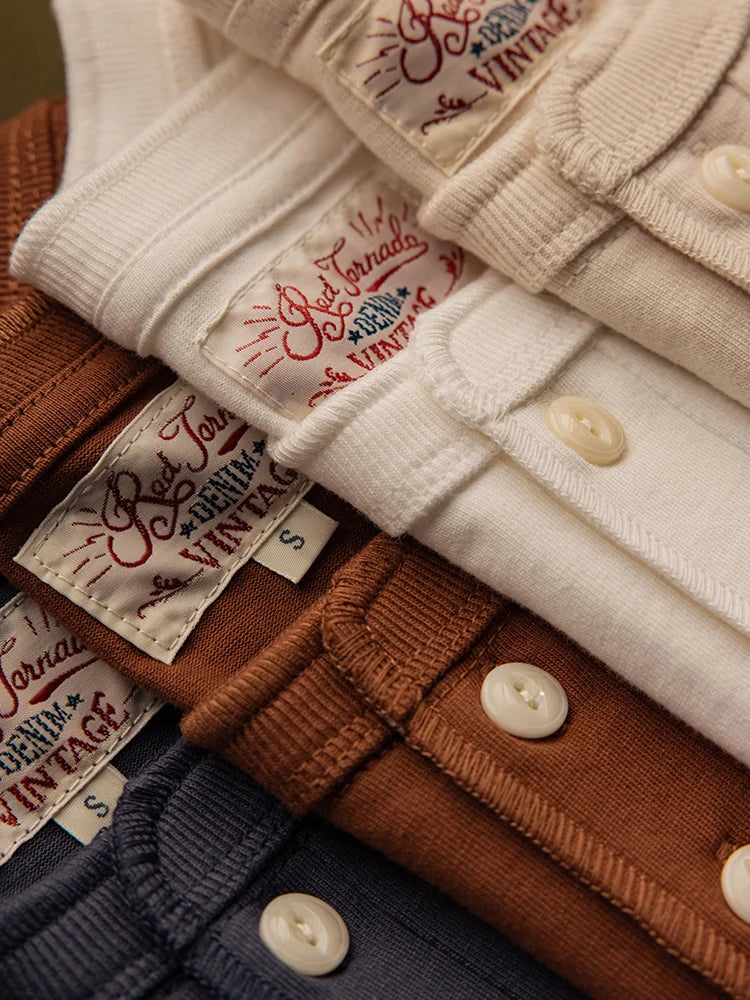 Heavyweight Cotton Henley Tee – Vintage Everyday Essential