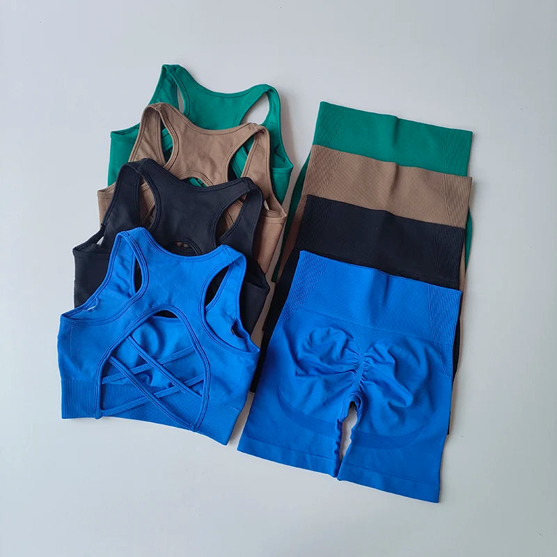 2-Piece Women's Seamless Workout Set: High-Waist Shorts & Performance Sports Bra