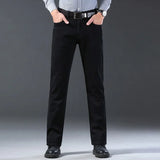 High Quality Autumn Winter Solid Color Black Men's Jeans Classic Stretch Denim Pants Work Business Cotton Trousers Plus Size 40