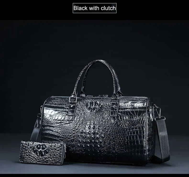 2024 New Cow Genuine Alligator Leather Travel Bags Luxury Men Large Capacity Portable Male Shoulder Bags Brand Travel Duffle Bag