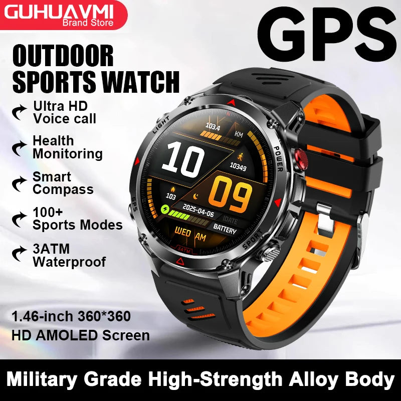 2026 New Military Bluetooth Call Smart Watch Built-in GPS Compass Barometric Altimeter 10ATM Waterproof Sports Smartwatches Men