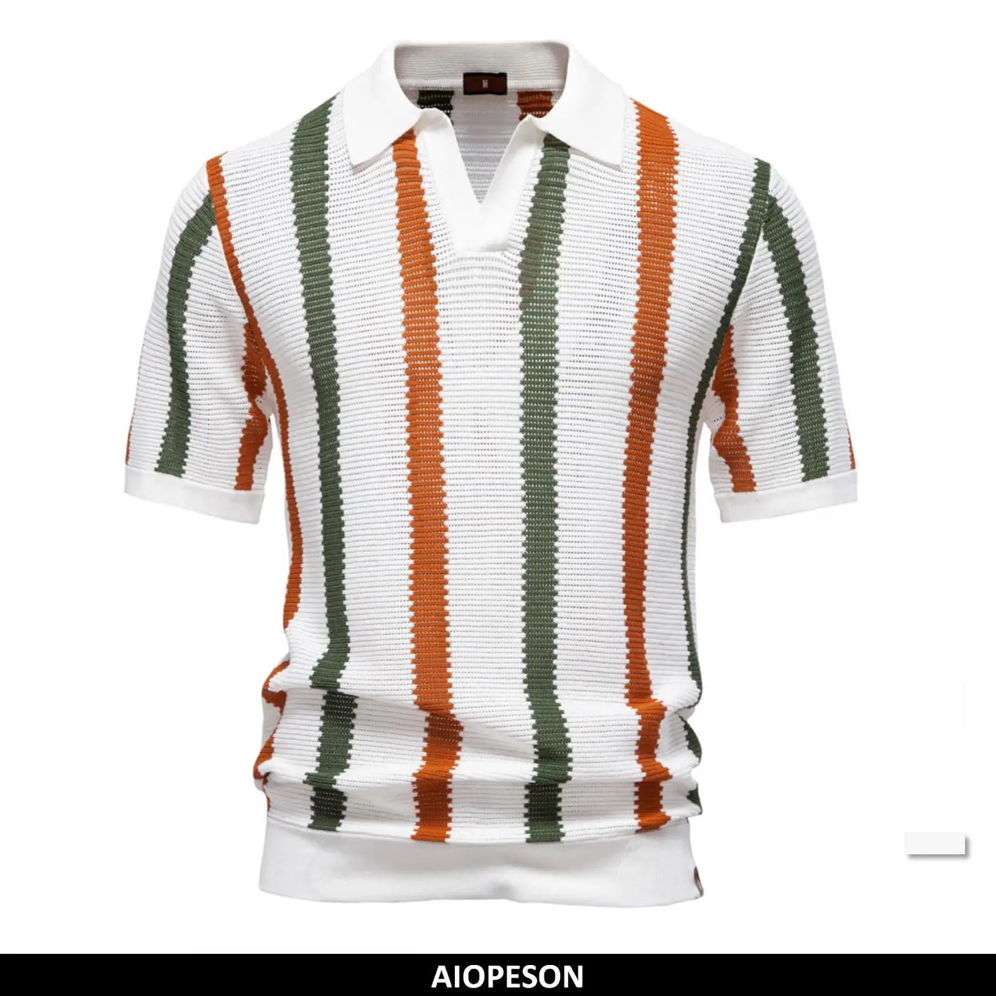 AIOPESON Men's Ribbed Knit Polo Shirt – Breathable & Stylish