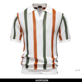 Men's Ribbed Knit Polo Shirt – Breathable Striped Style