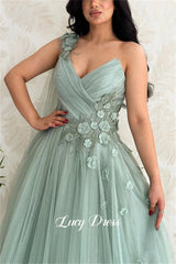 Lucy Light Green Tulle A-Line Evening Gown | Custom Made