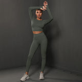 2Pcs Women Sets Energy Seamless Gym Suits Bubble Butt Sports Pants+Long Sleeve Shirts Push Up Running Sets Tracksuits Tights Set